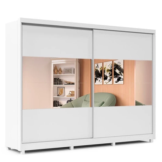 Guarda Roupa Grande 2 Portas com Espelho 100% MDF 278x239x63 Apolo Gelius Branco