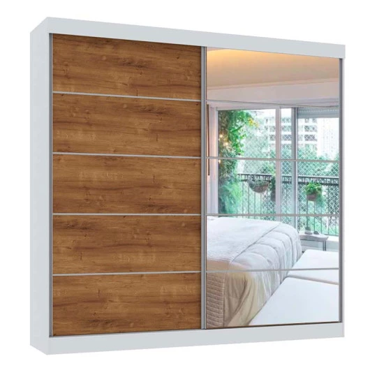 Guarda Roupa Camboriu 1 Porta de Espelho Mirarack Branco/Canela