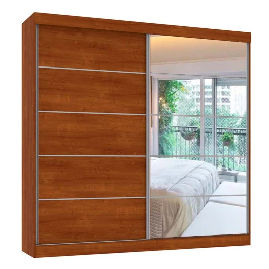 Guarda Roupa Camboriu 1 Porta de Espelho Mirarack Ipê
