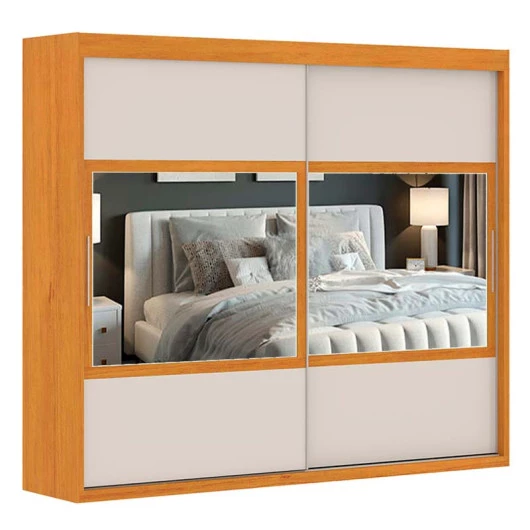 Guarda Roupa Portas de Correr Espelho Joinville Mirarack Cedro/Off White