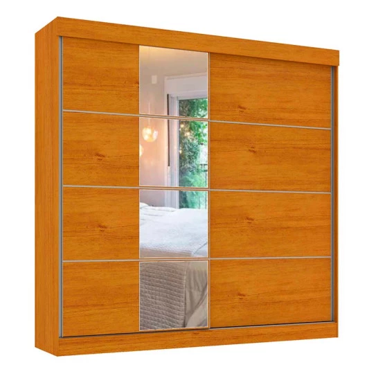 Guarda Roupa Casal Com Espelho Navegantes Mirarack Cedro
