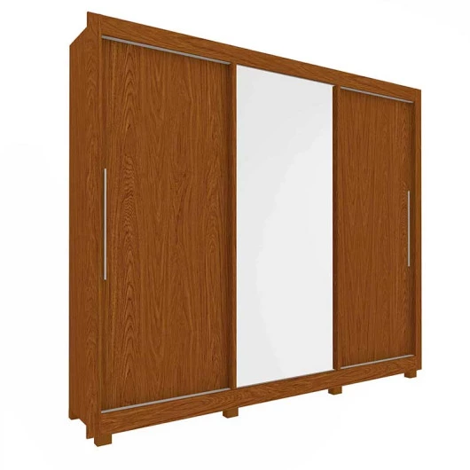 Guarda Roupa Grande Casal 3 Portas Correr 1 Porta de Espelho e Pés 228x226 Royale Gelius Castanho