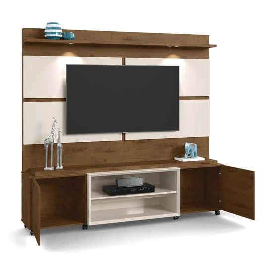 Estante Home Para TV 60 Polegadas Bless 1.8 Com LED Lukaliam Castanho/Off White