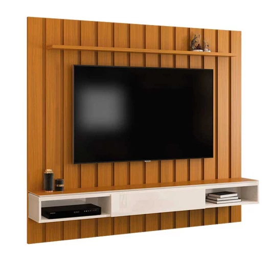 Painel Ripado Para TV 75 Polegadas 180cm Brise com Nicho 1.8 EDN Cedro/Off White