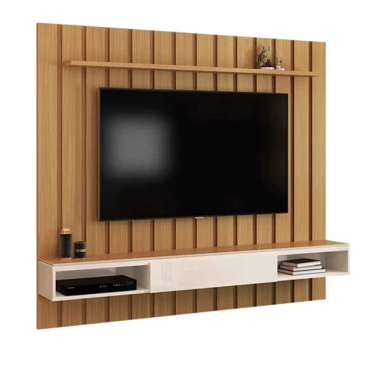 Painel Ripado Para TV 75 Polegadas 180cm Brise com Nicho 1.8 EDN Freijo/Fendi