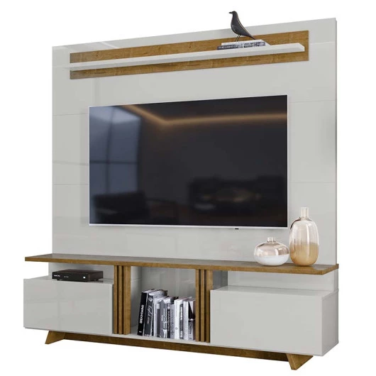Home Sala Para TV Até 60 Pol Zafira Lukaliam Off White/Canela