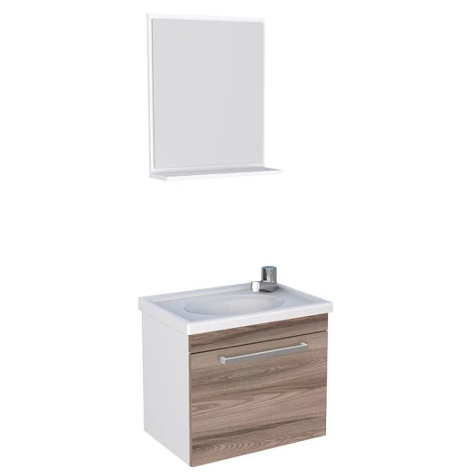 Conjunto Para Banheiro Madeira Gabinete e Espelho Ágata 45 Cozimax Branco/Tamarindo