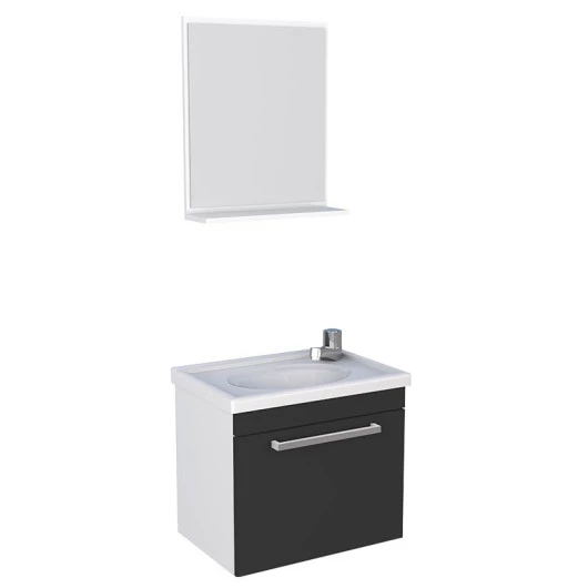 Conjunto Para Banheiro Madeira Gabinete e Espelho Ágata 45 Cozimax Branco/Preto