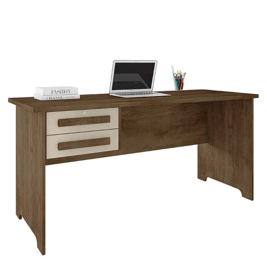 Escrivaninha Mesa Escritório 160cm 2 Gavetas Cannes RV Móveis Freijo/Off White