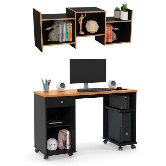Mesa Para Computador Com Nicho Parede 125cm Gaveta Million Patrimar Preto/Cinamomo