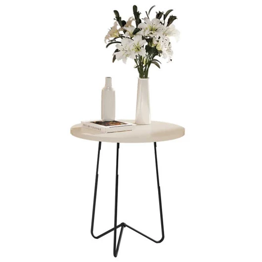 Mesa de Apoio 60x60 Pés de Ferro 8004 JB Bechara Pérola/Preto