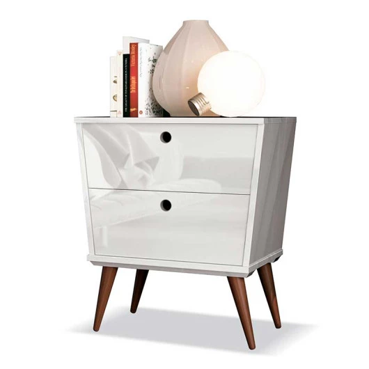 Mesa de Cabeceira Retrô 2 Gavetas Dream EDN Branco