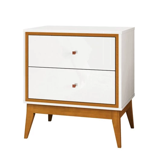 Mesa de Cabeceira 2 Gavetas Bono EAX Móveis Branco/Cedro