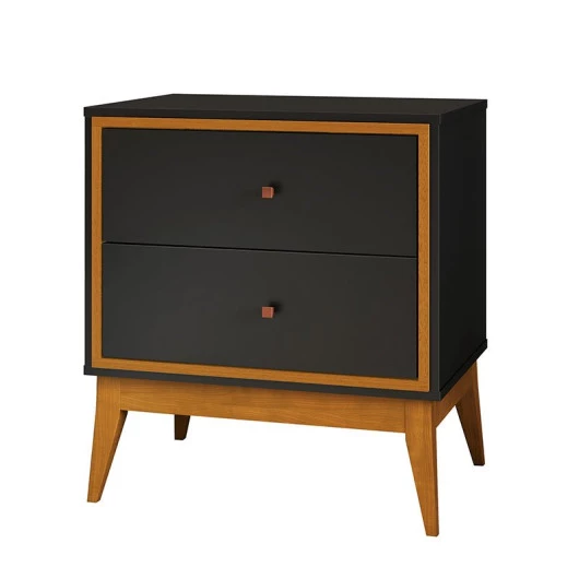 Mesa de Cabeceira 2 Gavetas Bono EAX Móveis Preto/Cedro