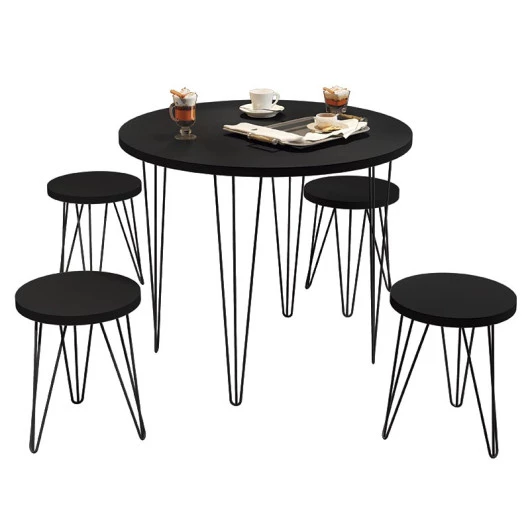 Sala de Jantar Redonda 8080 Com 4 Banquetas 8081 JB Bechara Preto