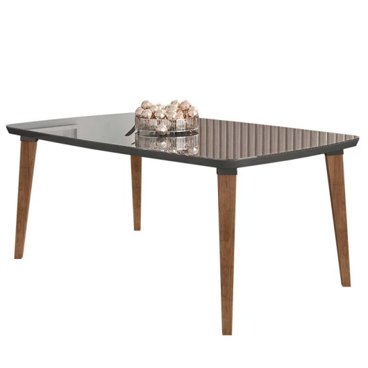 Mesa de Jantar Retrô Tampo Vidro 170x90x78 Pés Trapézio Jade RV Móveis Grafite