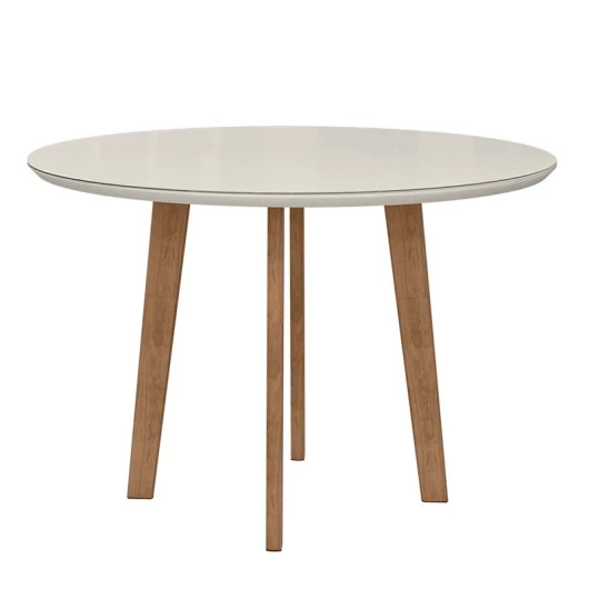 Mesa de Jantar Redonda Tampo Vidro 108x108 Pés Oblongo Turmalina RV Móveis Off White
