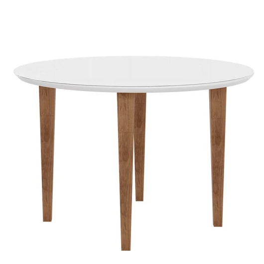 Mesa de Jantar Redonda Tampo Vidro 108x108 Pés Trapézio Turmalina RV Móveis Branco