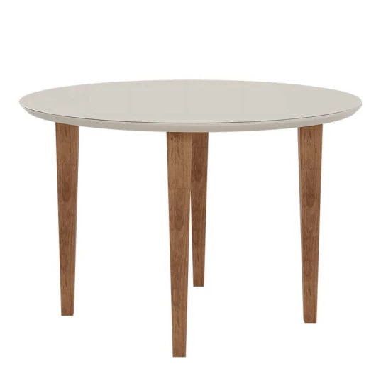 Mesa de Jantar Redonda Tampo Vidro 108x108 Pés Trapézio Turmalina RV Móveis Off White