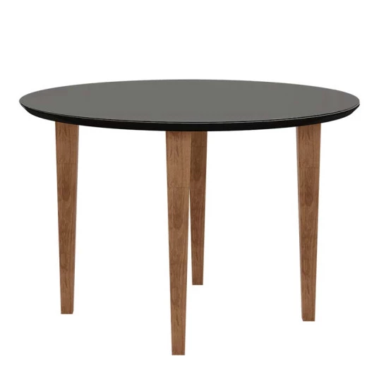 Mesa de Jantar Redonda Tampo Vidro 108x108 Pés Trapézio Turmalina RV Móveis Preto