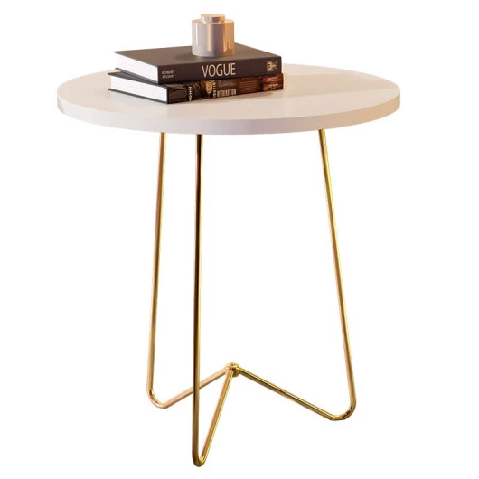 Mesa de Apoio 60x60 Pés de Ferro 8004 JB Bechara Pérola/Dourado