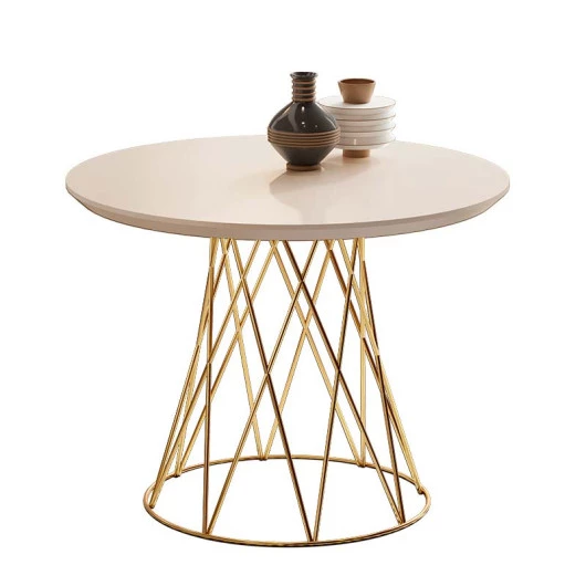 Mesa de Centro Pés Ferro 60 x 60 Redonda 8040 JB Bechara Pérola/Dourado