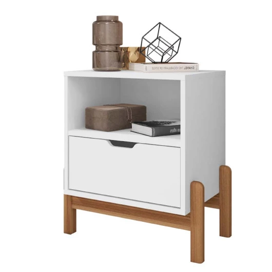 Mesa de Cabeceira 1 Gaveta 1 Nicho 52cm x 58cm Antares Casa D Branco