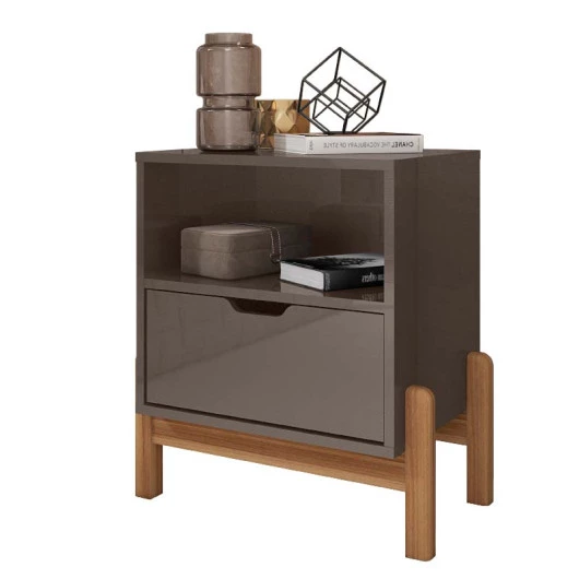 Mesa de Cabeceira 1 Gaveta 1 Nicho 52cm x 58cm Antares Casa D Cinza