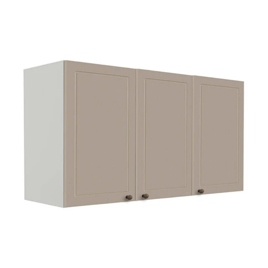 Módulo Armário Aéreo 68x120x56cm 3 Portas 100% MDF Cozinha Provence Robel Branco/Fendi Matte