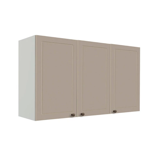Módulo Armário Aéreo 68x120x34cm 3 Portas 100% MDF Cozinha Provence Robel Branco/Fendi Matte