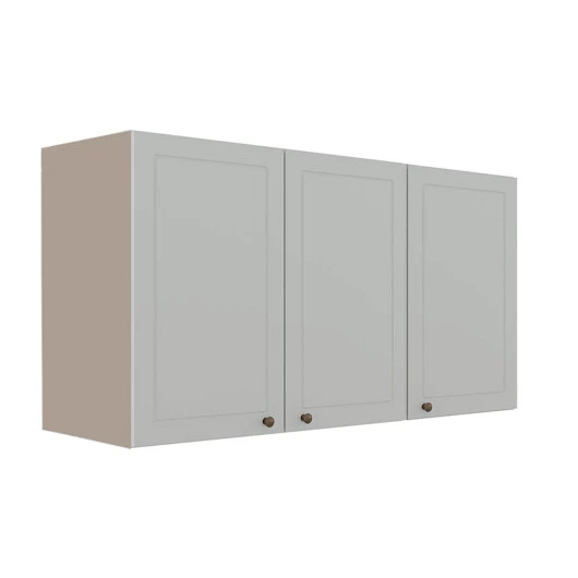 Módulo Armário Aéreo 68x120x56cm 3 Portas 100% MDF Cozinha Provence Robel Fendi/Branco Matte