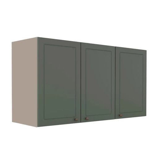 Módulo Armário Aéreo 68x120x56cm 3 Portas 100% MDF Cozinha Provence Robel Fendi/Sálvia Matte