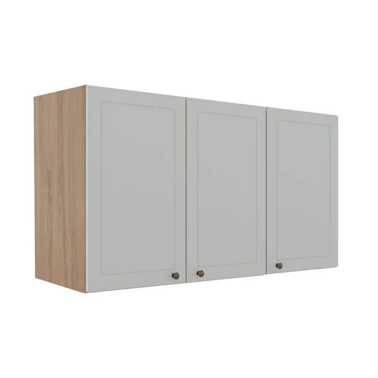 Módulo Armário Aéreo 68x120x56cm 3 Portas 100% MDF Cozinha Provence Robel Hanover/Branco Matte