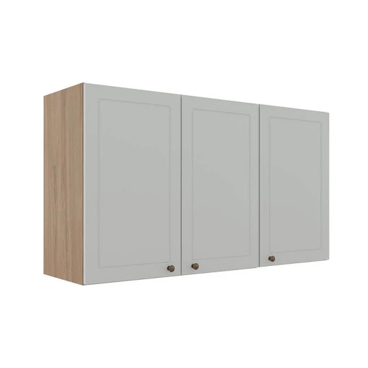 Módulo Armário Aéreo 68x120x34cm 3 Portas 100% MDF Cozinha Provence Robel Hanover/Branco Matte