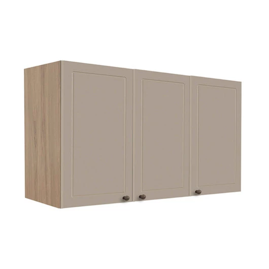 Módulo Armário Aéreo 68x120x56cm 3 Portas 100% MDF Cozinha Provence Robel Hanover/Fendi Matte