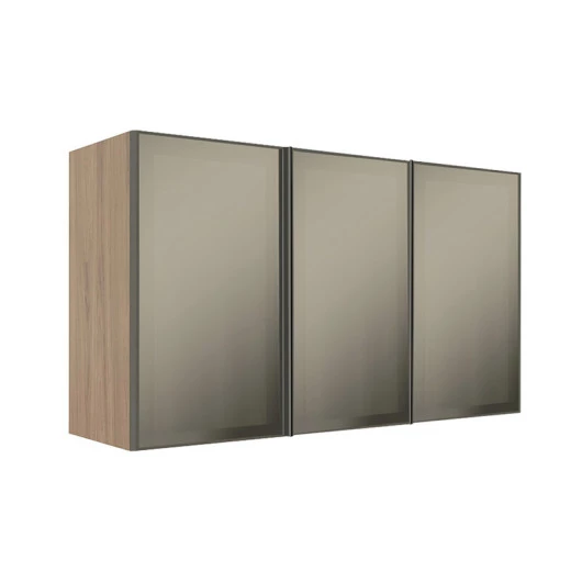 Módulo Armário Aéreo 68x120x34cm 3 Portas Vidro Reflecta Cozinha Modulada Robel Hanover