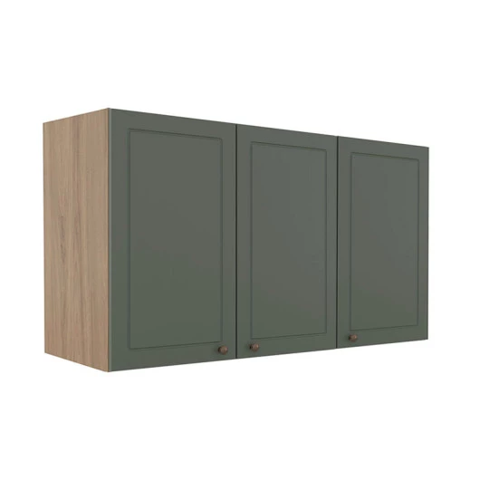 Módulo Armário Aéreo 68x120x56cm 3 Portas 100% MDF Cozinha Provence Robel Hanover/Sálvia Matte