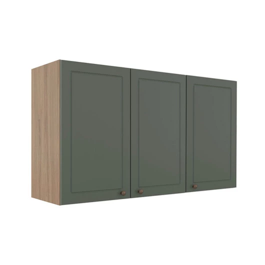 Módulo Armário Aéreo 68x120x34cm 3 Portas 100% MDF Cozinha Provence Robel Hanover/Salvia Matte