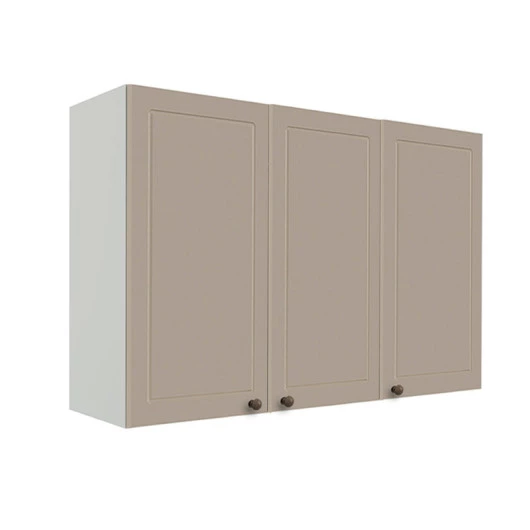 Módulo Armário Aéreo 88x120x34cm 3 Portas 100% MDF Cozinha Provence Robel Branco/Fendi Matte