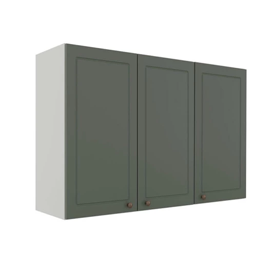 Módulo Armário Aéreo 88x120x34cm 3 Portas 100% MDF Cozinha Provence Robel Branco/Salvia Matte