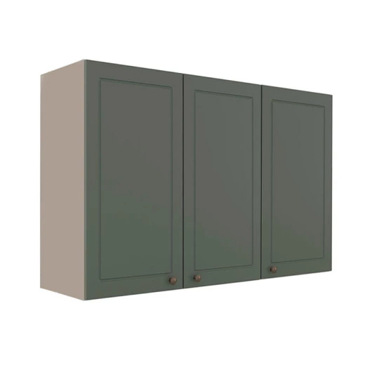 Módulo Armário Aéreo 88x120x34cm 3 Portas 100% MDF Cozinha Provence Robel Fendi/Salvia Matte