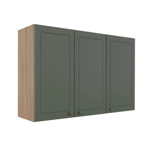 Módulo Armário Aéreo 88x120x34cm 3 Portas 100% MDF Cozinha Provence Robel Hanover/Salvia Matte