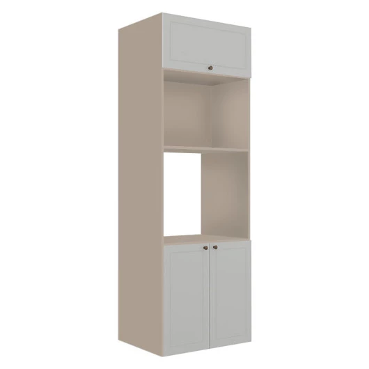 Módulo Torre Quente 208x70x56cm Micro-Ondas Forno 100% MDF Cozinha Provence Robel Fendi/Branco Matte