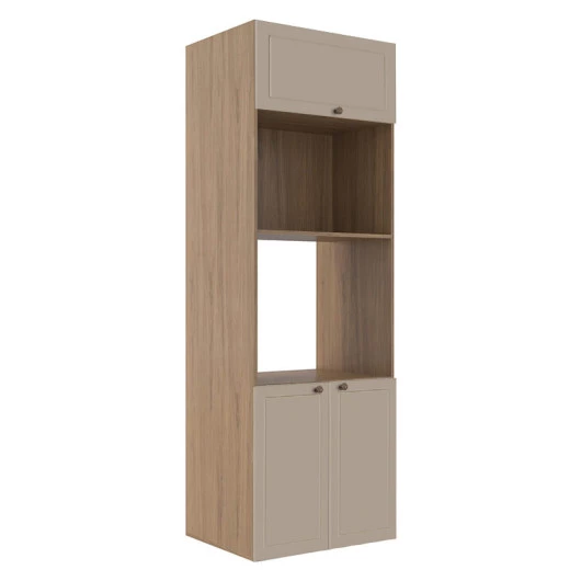 Módulo Torre Quente 208x70x56cm Micro-Ondas Forno 100% MDF Cozinha Provence Robel Hanover/Fendi Matte