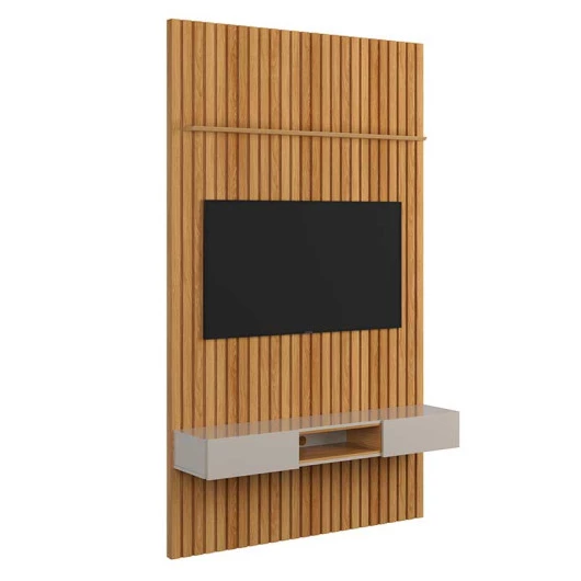 Painel Ripado Bali 150cm x 250cm Para TV 65 Com Bancada Bless Lukaliam Freijo/Off White