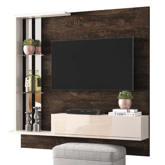 Painel Pequeno Para TV 50 Polegadas Dublin Lukaliam Noce/Off White