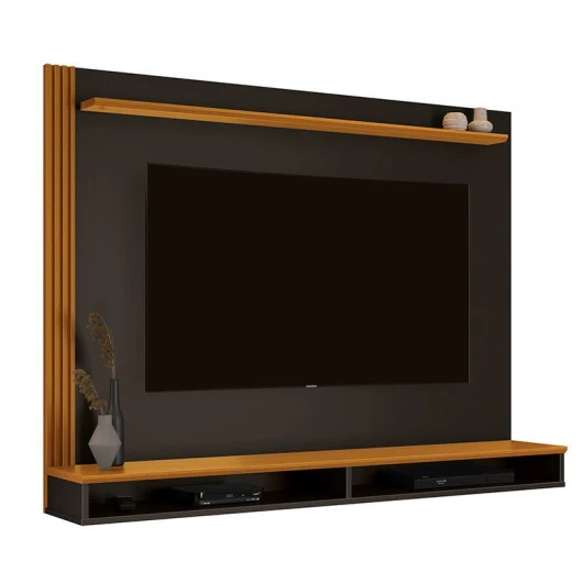 Painel Para TV Ripado 55 Polegadas 140cm Ciccare EAX Móveis Preto/Cedro