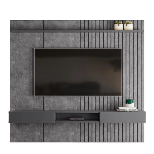 Painel Ripado 225cm Para TV 75 Polegadas Bless 2.3 Lukaliam Cimento Queimado