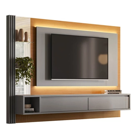 Painel Para TV 55 Polegadas Com LED 2.1 Moroni EAX Móveis Tauari/Cinza