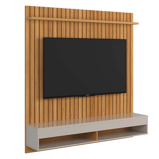 Painel Ripado Para TV 65 Polegadas 160cm Detroit Lukaliam Freijo/Off White